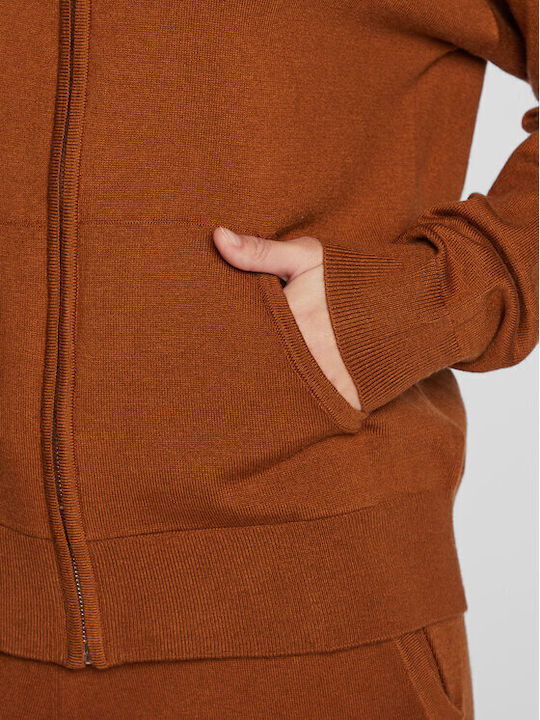 Women's Sweatshirt Jacket Hooded Brown