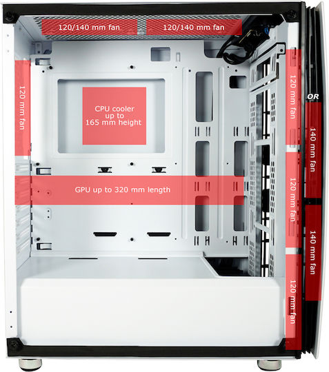 LC-Power Bright Sail X Гейминг Midi Tower Компютърна кутия със страничен прозорец Бял