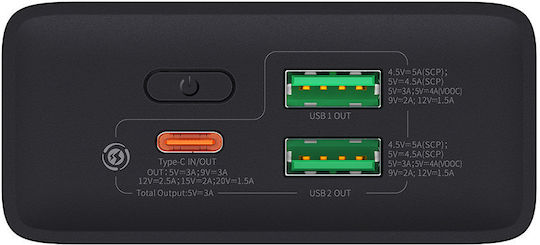 Baseus Adaman2 Power Bank 20000mAh 30W с 2 USB-A порта и USB-C порт Power Delivery / Бързо зареждане 3.0 Черен