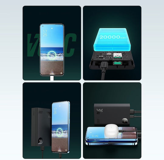 Baseus Adaman2 Power Bank 20000mAh 30W с 2 USB-A порта и USB-C порт Power Delivery / Бързо зареждане 3.0 Черен