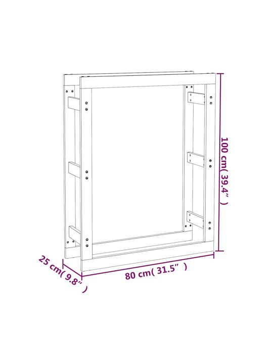 vidaXL Ξύλινο Κουτί Αποθήκευσης Ξύλων 80x25x100cm Γκρι