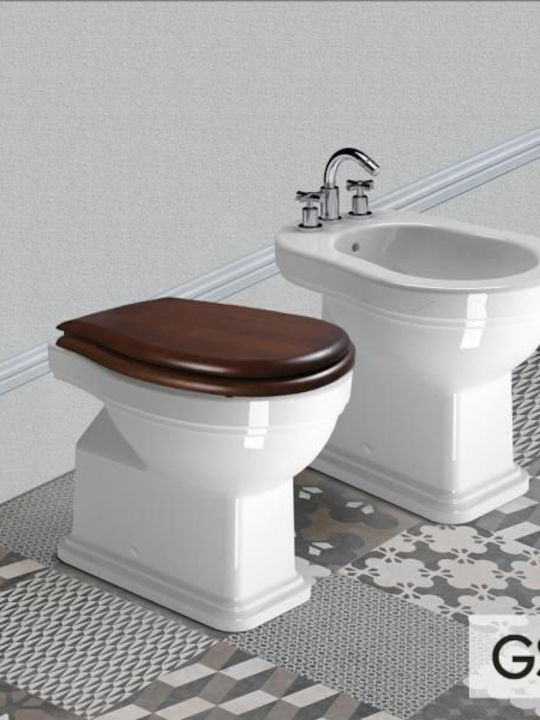 GSI Classic Stehende Toilette Unterer Siphon mit Deckel Sanftes Schließen Hölzernes Massiv