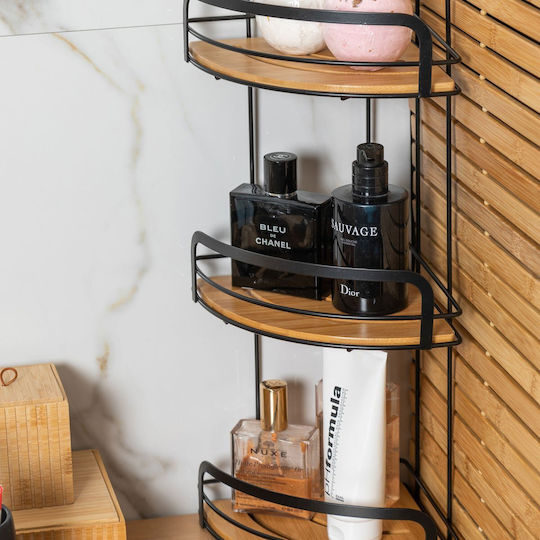 Estia Essentials Corner Wall Mounted Bathroom Shelf Bamboo with 3 Shelves 19.5x19.5x49cm Black