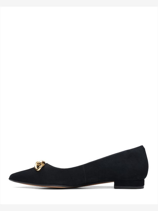 Clarks Suede Pointy Ballerinas Laina15 Trim Black