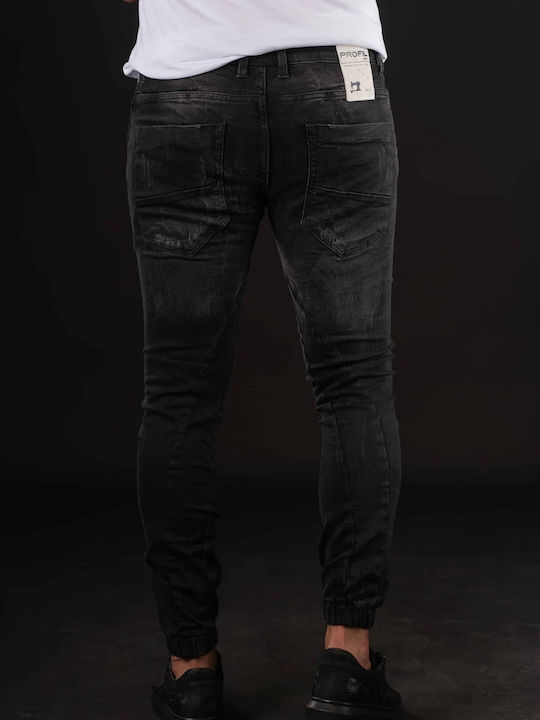 Profile 635 Men's Jeans with Elastic Waistband and Rips Black