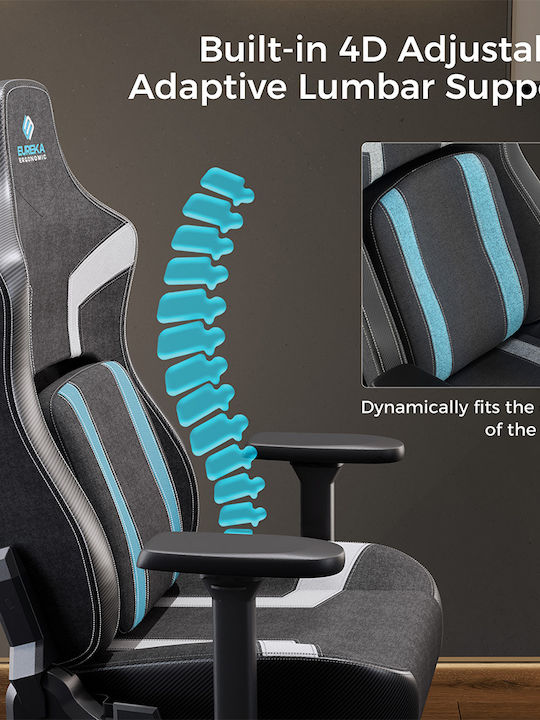 Eureka Ergonomic Python II GC-08 Υφασμάτινη Καρέκλα Gaming με Ρυθμιζόμενα Μπράτσα Μπλε