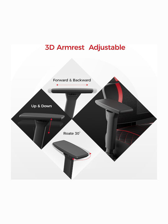 Eureka Ergonomic Norn Καρέκλα Gaming Δερματίνης με Ρυθμιζόμενα Μπράτσα Κόκκινη