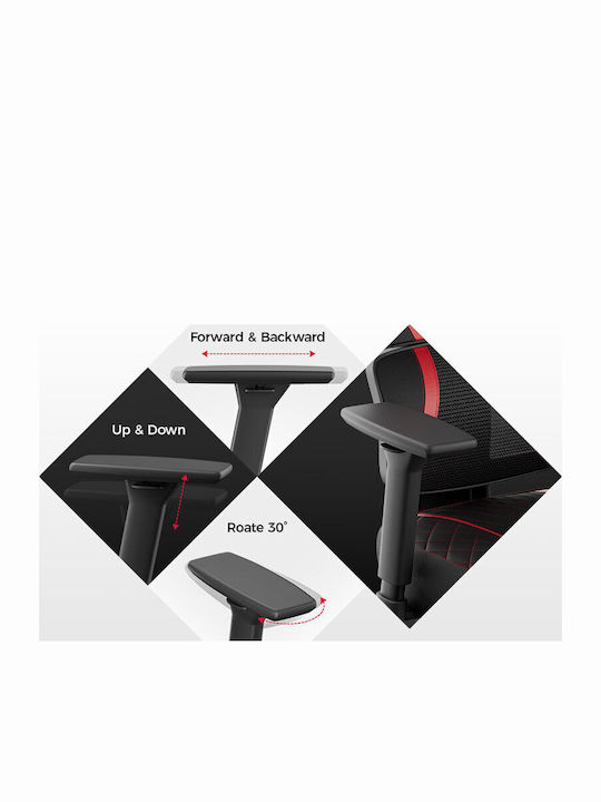 Eureka Ergonomic Norn Καρέκλα Gaming Δερματίνης με Ρυθμιζόμενα Μπράτσα Κόκκινη