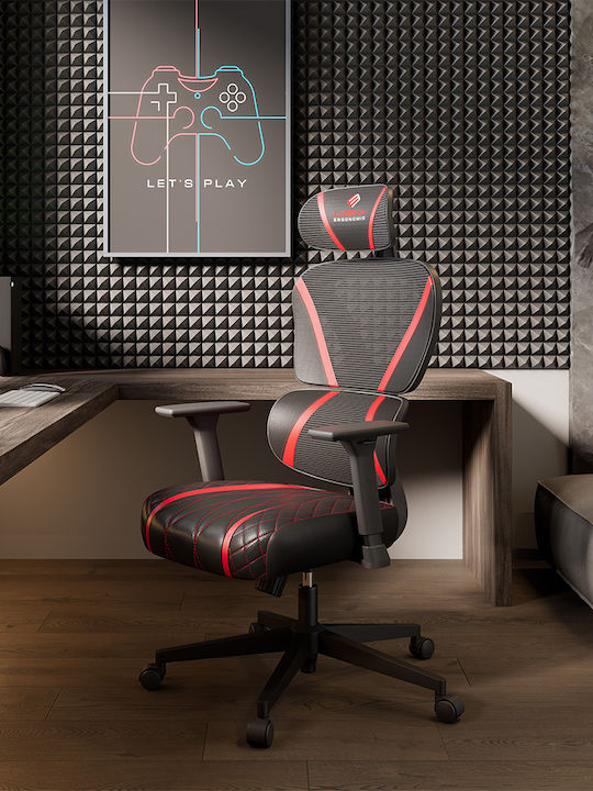 Eureka Ergonomic Norn Καρέκλα Gaming Δερματίνης με Ρυθμιζόμενα Μπράτσα Κόκκινη