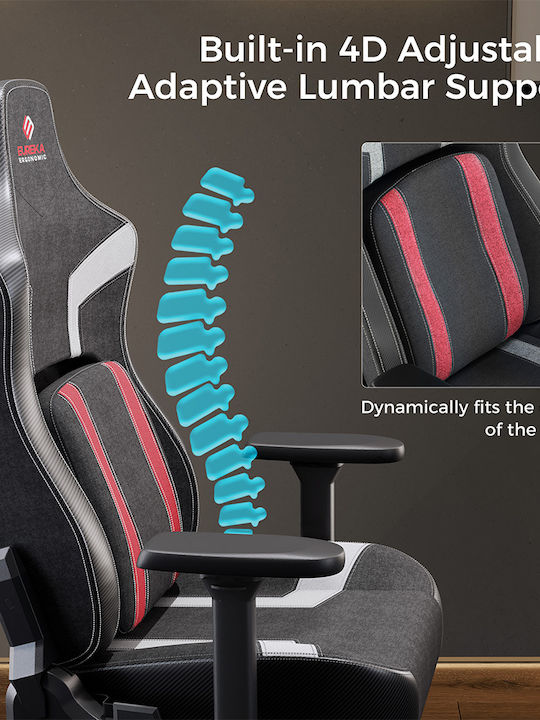 Eureka Ergonomic Python II GC-08 Υφασμάτινη Καρέκλα Gaming με Ρυθμιζόμενα Μπράτσα Κόκκινη