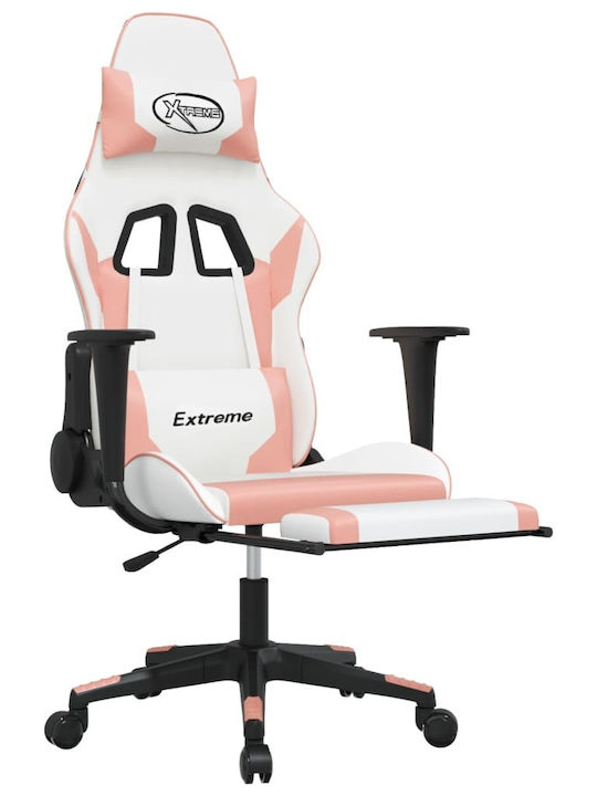 vidaXL 3143708 Καρέκλα Gaming Δερματίνης με Υποπόδιο Λευκό/Ροζ