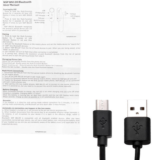 NSP BN120 Earbud Bluetooth Handsfree Ακουστικό Πέτου Μαύρο