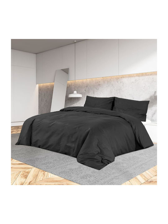 vidaXL Duvet Cover Set Cotton Queen with 2 Pillowcases 220x240 Black