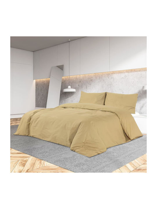 vidaXL Set cuvertură de pat Bumbac Simplă cu față de pernă 135x200 Taupe