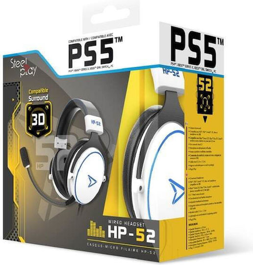 Steelplay HP52 Virt Über Ohr Gaming-Headset mit Konnektivität 3,5 mm / USB Weiß