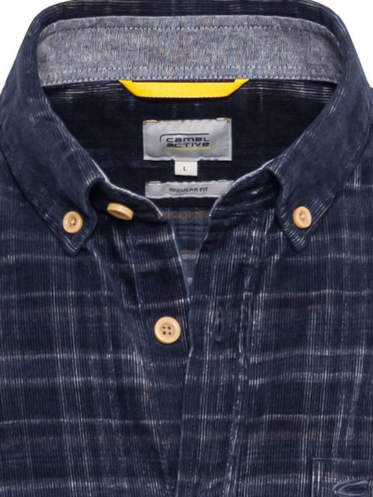 Long-sleeved Corduroy Shirt Checked Blue