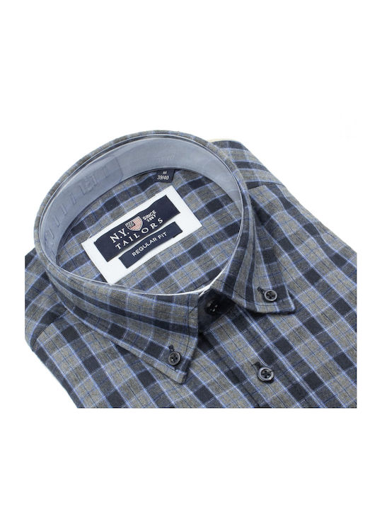 NEW YORK TAILORS MEN'S SHIRT B/M PLAID BLUE GREY SONIA-NAVY