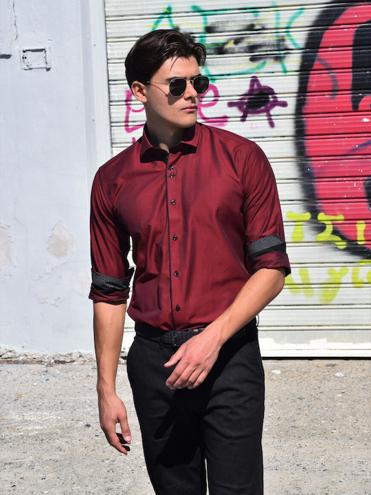 Men's Shirt, Narrow fit, burgundy color (code SR206)