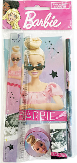 Gim Barbie Παιδικό Σετ Γραφικής Ύλης με Μολύβι, Γόμα, Σημειωματάριο και Χάρακα 5τμχ