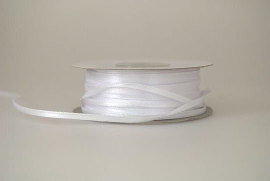 Marhome Ribbon Satin In White Colour Κορδέλα Σατέν Διπλής Όψης Λευκή 3mm 3mm 91m 1pcs