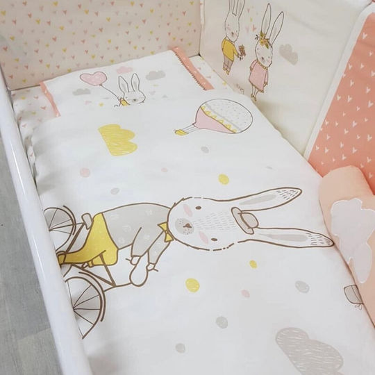 Kikka Boo Σετ Κούνιας Rabbits in Love 60x120cm Λευκό 6τμχ