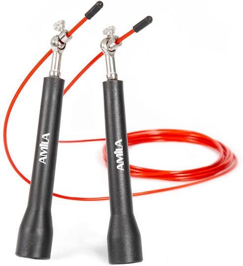 AMILA Wire / PVC Adjustable Jump Rope with Ball Bearings Black Speed Rope 3m