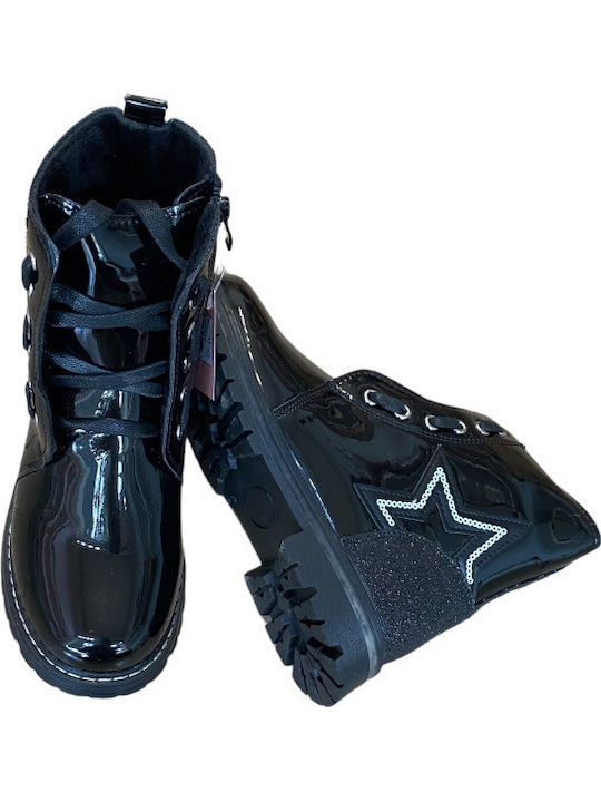 Kids Boots from Patent Leather with Zipper Black