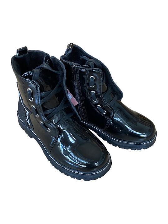 Kids Boots from Patent Leather with Zipper Black