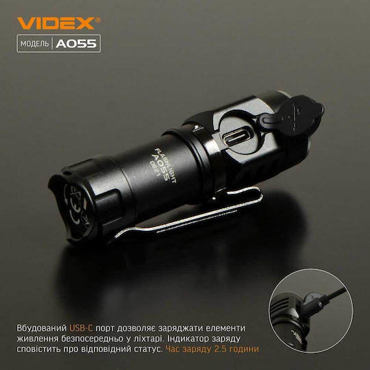 Videx Επαναφορτιζόμενος Φακός LED IP68 με Μέγιστη Φωτεινότητα 600lm VLF-A055