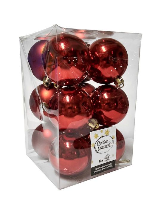 TnS Christmas Plastic Ball Ornament Red 6x6cm 12pcs