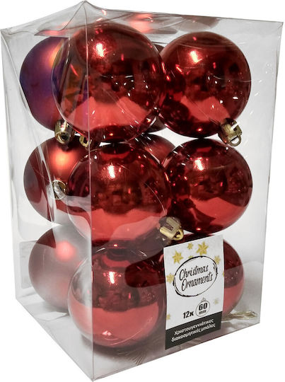 Ornament suspendat Glob Plastic Roșu 6buc Set 12buc