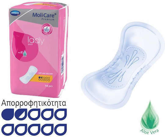 Hartmann Molicare Premium Lady Pad Women's Incontinence Pad Light Flow 1.5 Drops 14pcs
