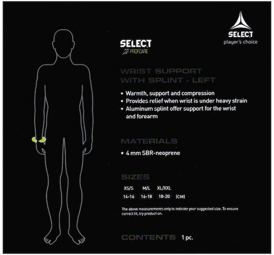Select Sport Wrist Support 6701-LEWY Încheietură cu Fixare în Culoarea Negru