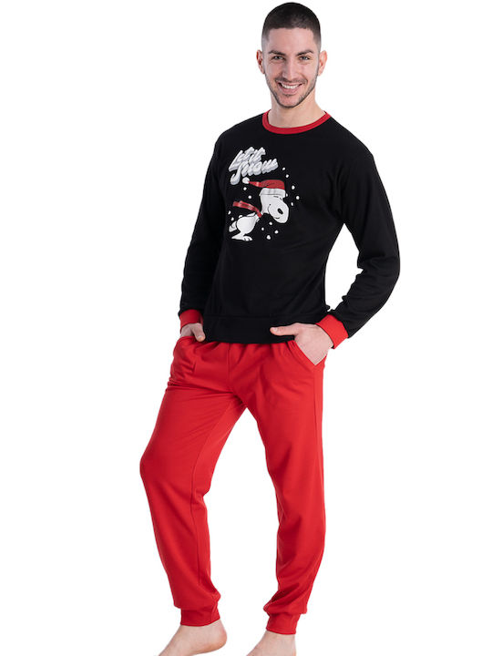 Rachel Snoopy Men's Winter Cotton Pajamas Set Black