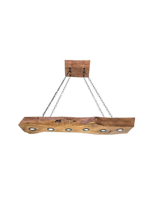 Pendant Light Brown Rail for 6 Bulbs GU10 120cm