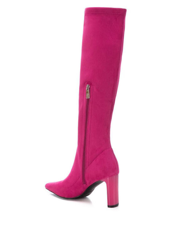 Wildleder Damenstiefel mit hohem Absatz Fuchsie
