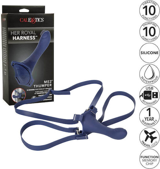 Calexotics Her Royal Harness Me2 Thumper Strap On with Rechargeable Vibe Harness με Dildo 17cm και Δόνηση σε Γκρι Χρώμα