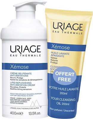 Uriage Xemose Replenishing Anti-Irritation Cream & Cleans Skin Care Set for Moisturizing with Face Cleanser & Face Cream