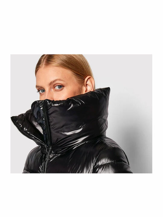 Kurz Damen Puffer Jacke für Winter Schwarz