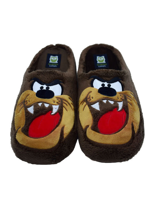 Taz Looney 6 Κλειστές Χειμερινές Ανδρικές Παντόφλες με Σχέδια Καφέ
