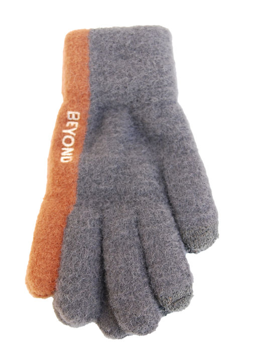 Vamore unisex knitted gloves two-tone dark grey - brown, elastic mohair [54373]