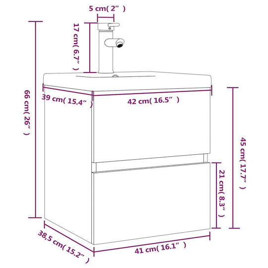 vidaXL Countertop with Sink L41xW38.5xH45cm Smoky Oak