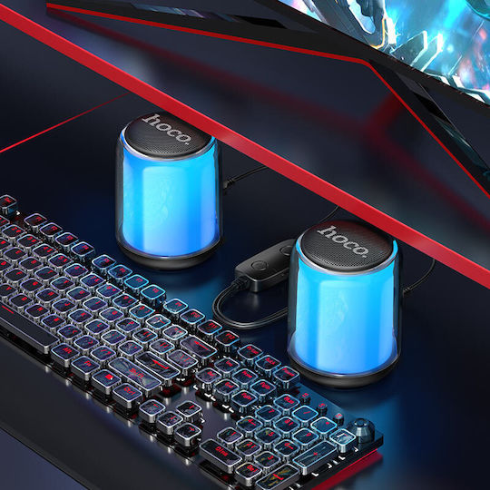 Hoco BS56 Безжични компютърни тонколони Компютърни тонколони 2.0 с RGB осветление и Bluetooth Мощност 10W в Черен цвят
