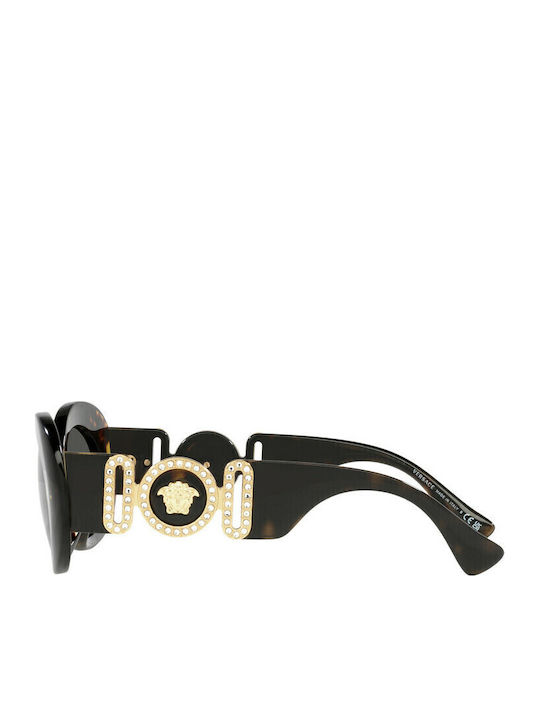 Versace Women's Sunglasses with Brown Tartaruga Horn-Rimmed Frame and Grey Lenses VE4426BU 108/87