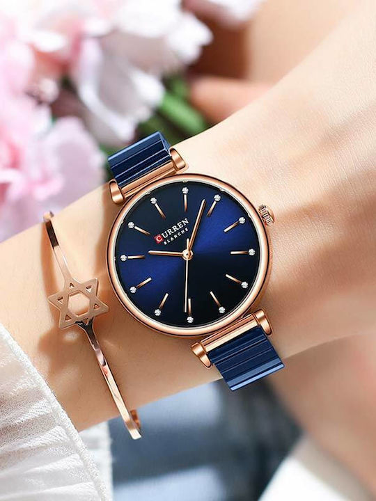 Curren Women's Watch with Blue Metal Bracelet