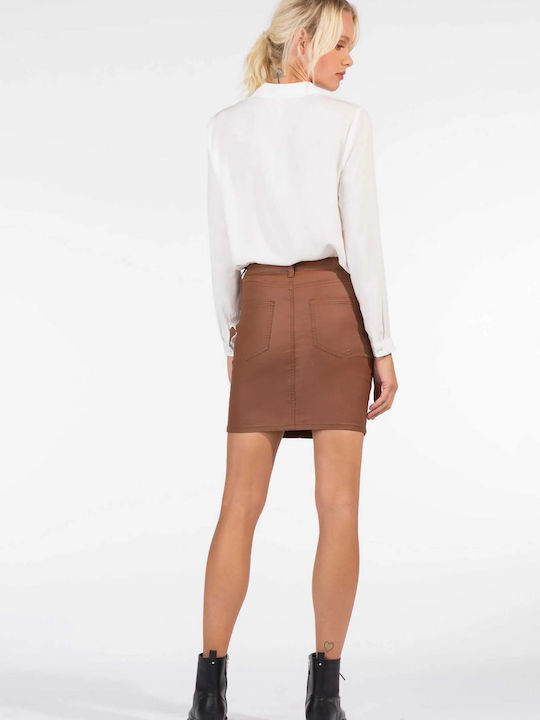 TIFFOSI MIDI SKIRT ELASTIC LEATHER SKIRT BROWN