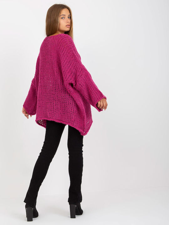 Och Bella Damen Langarm Pullover mit V-Ausschnitt Fuchsie