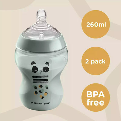 Tommee Tippee Σετ Πλαστικά Μπιμπερό Closer to Nature Κατά των Κολικών με Θηλή Σιλικόνης 260ml για 0+ μηνών 2τμχ Μαύρο - Πράσινο Panda & Owl