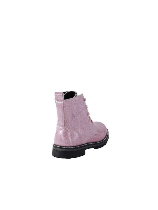 Oscal Kids Patent Leather Military Boots with Zipper Pink