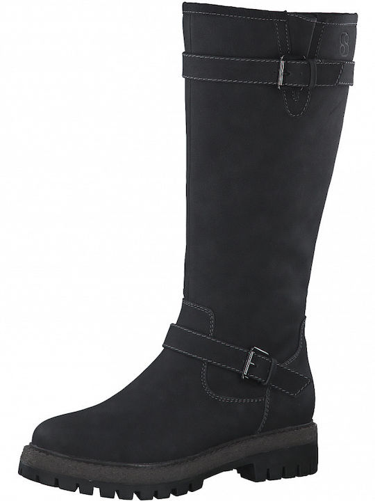 S.Oliver Anatomic Leather Women's Boots with Zipper Black